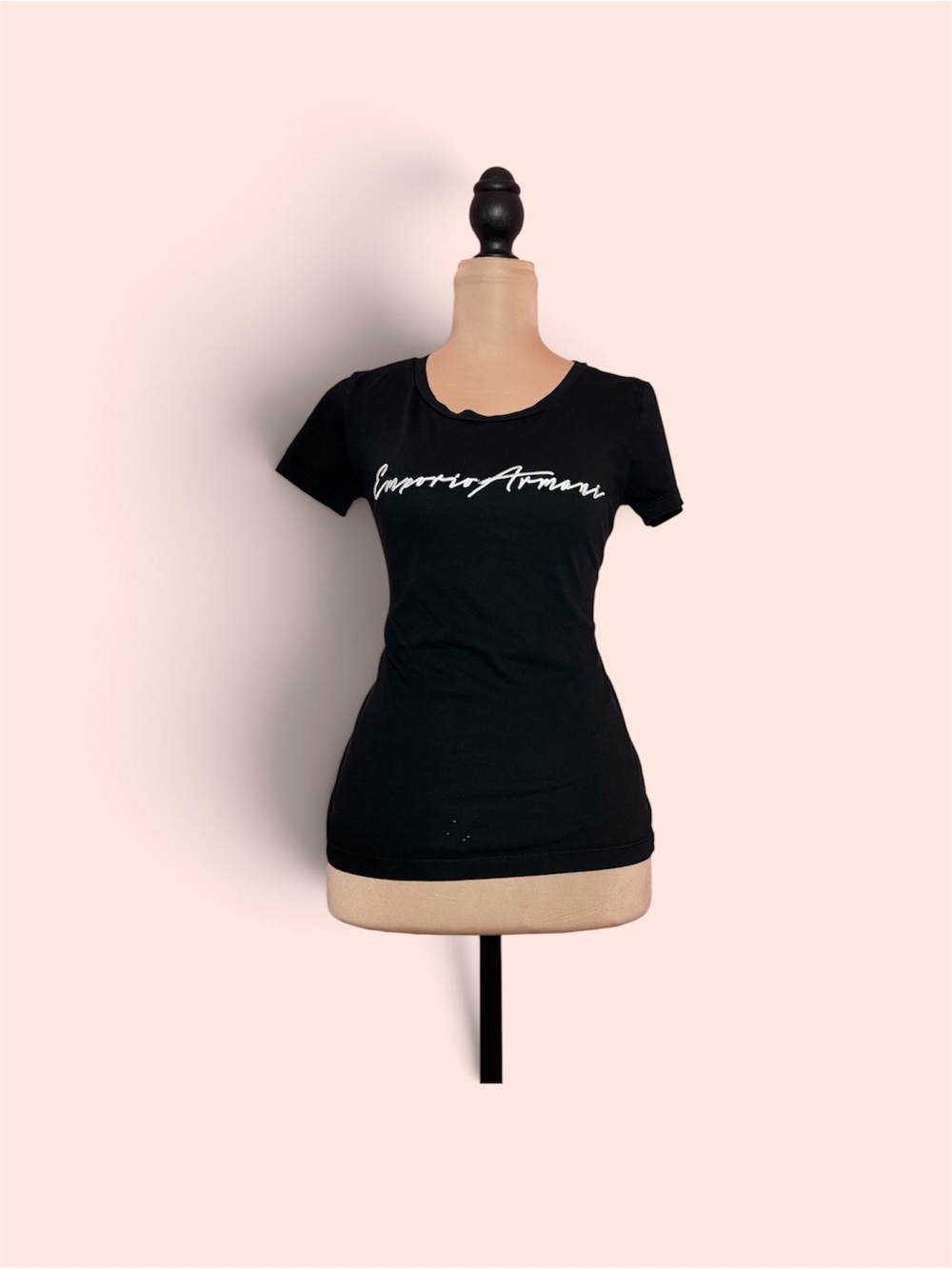Emporio Armani Black Tee with White Script Logo